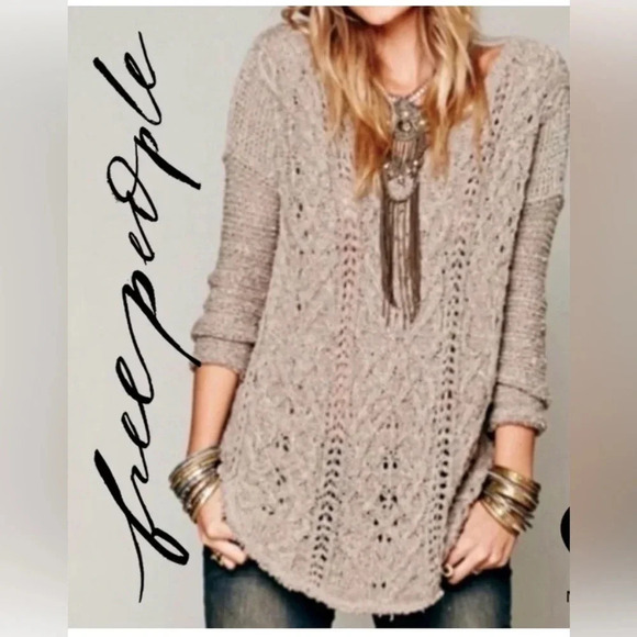 FREE PEOPLE Cross My Heart Cable Knit Sweater XS - Picture 1 of 13